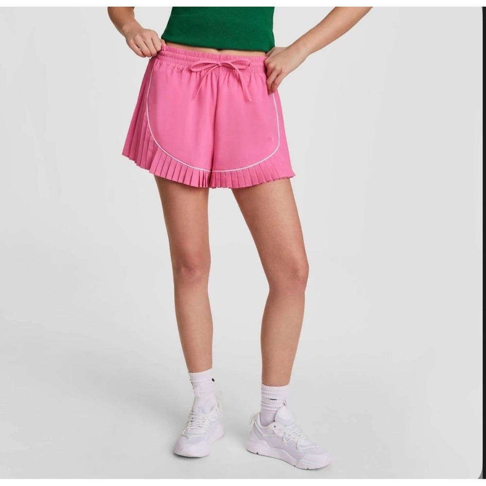 Champion Pink Pleated Athletic Shorts Women Small Moisture Management Liner NWT